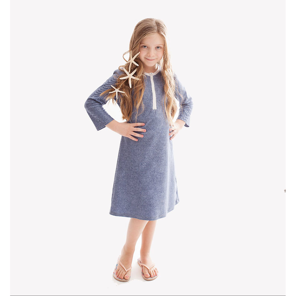 Girls Denim Half Zip Dress