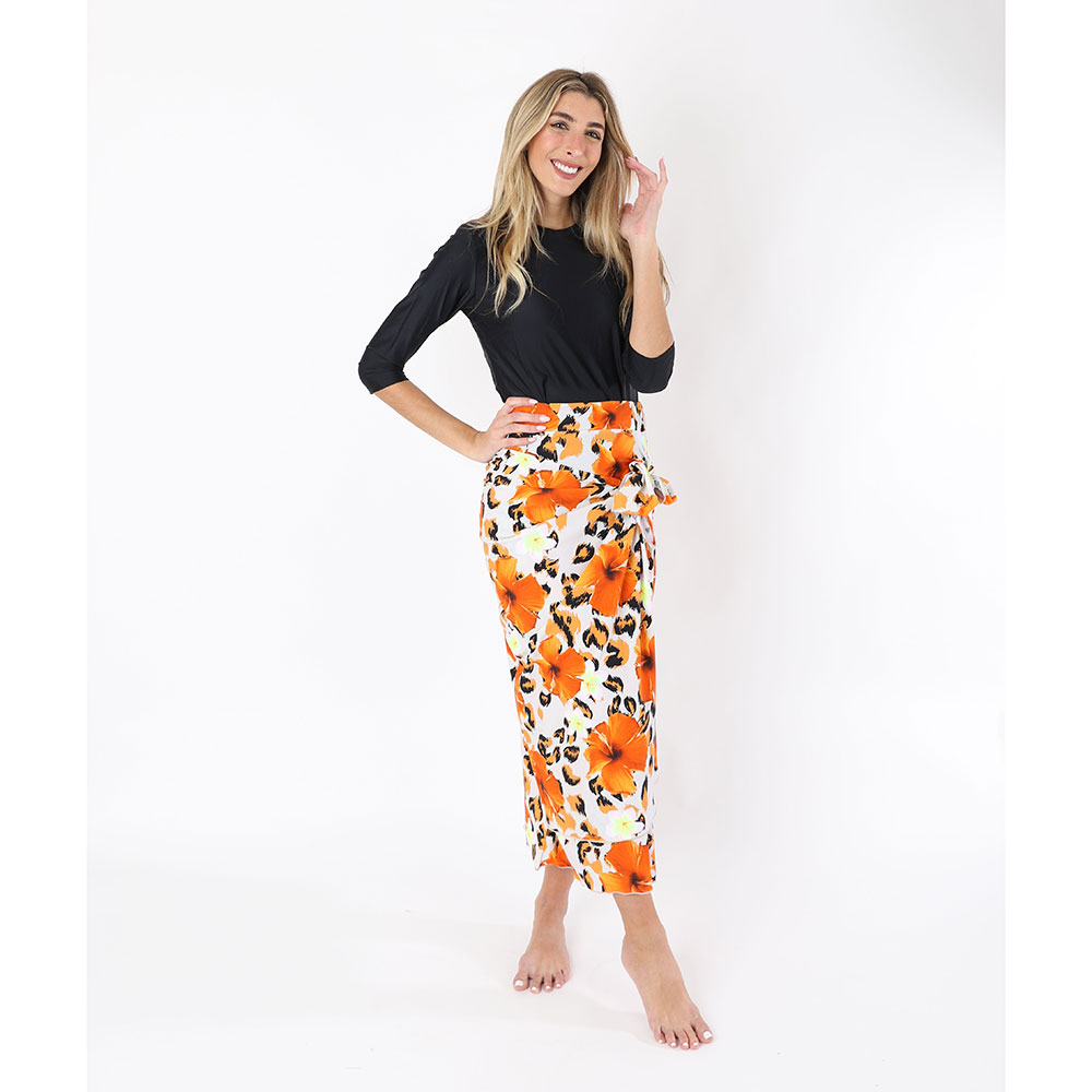 Orange Boho Midi Wrap Swim Skirt